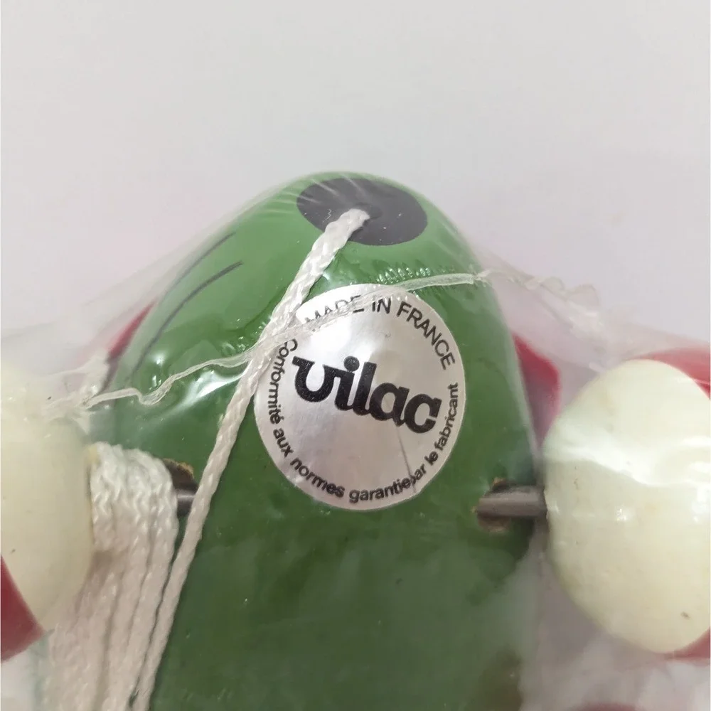 Vintage Vilac Mouse Pull Along Wooden Toy Green Made in France Sealed NEW
